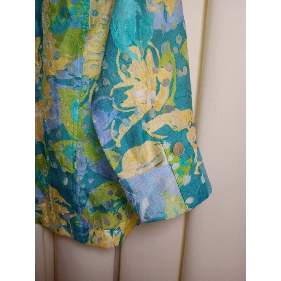 Ruby Rd. Size 10 Yellow and Blue Sheer Button Down Collared Blouse - Picture 3 of 4